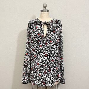 POLO RALPH LAUREN Neck Tie Blouse Black White Floral Boho Cottage NWT